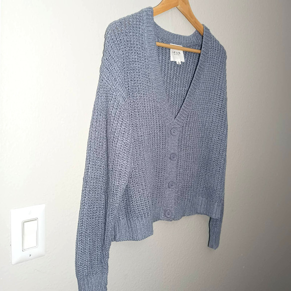 LELIS Knitted V-Neck Button Down Long Sleeve Light Purple Siz S Cardigan Sweater - Picture 4 of 12